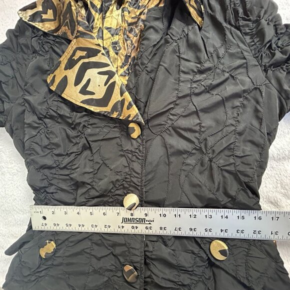 Alberto Makali Womens Black Animal Print Lining Trench Coat Jacket Large Pockets - Picture 7 of 9